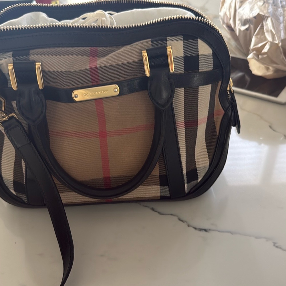 Authentic used Burberry Checkered Handbag - Black and Beige. Price firm FcFS